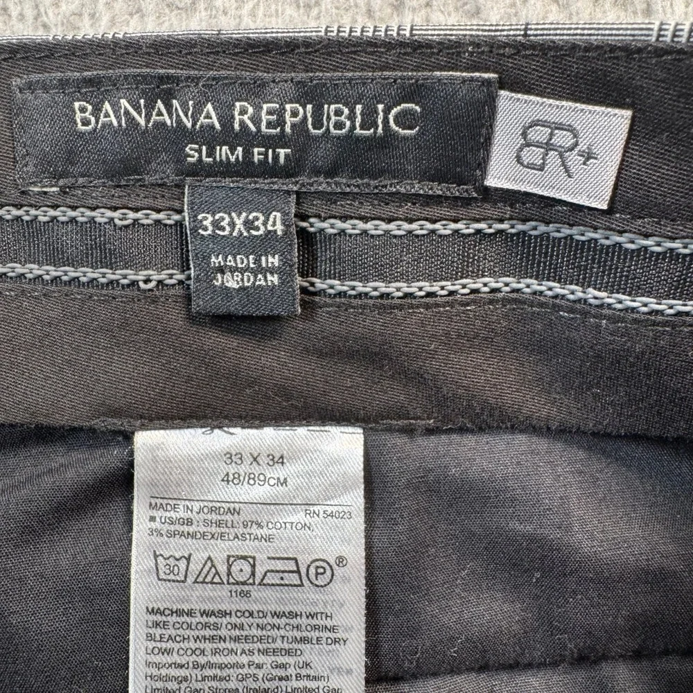 Banana Republic Slim Fit Glen Plaid Chino Pants Mens 33x33 Gray Blue Stretch